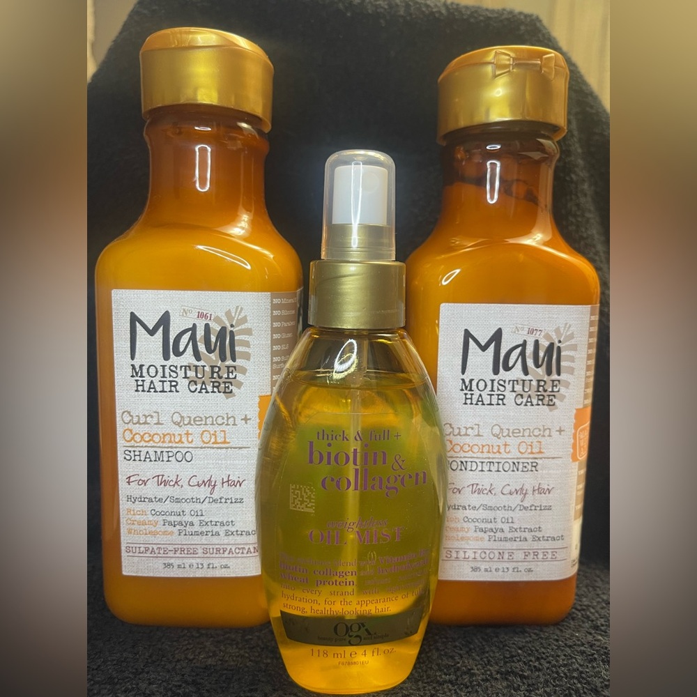 Maui Moisture Curl Quench Shampoo & Conditioner + OGX Biotin & Collagen Mist Oil